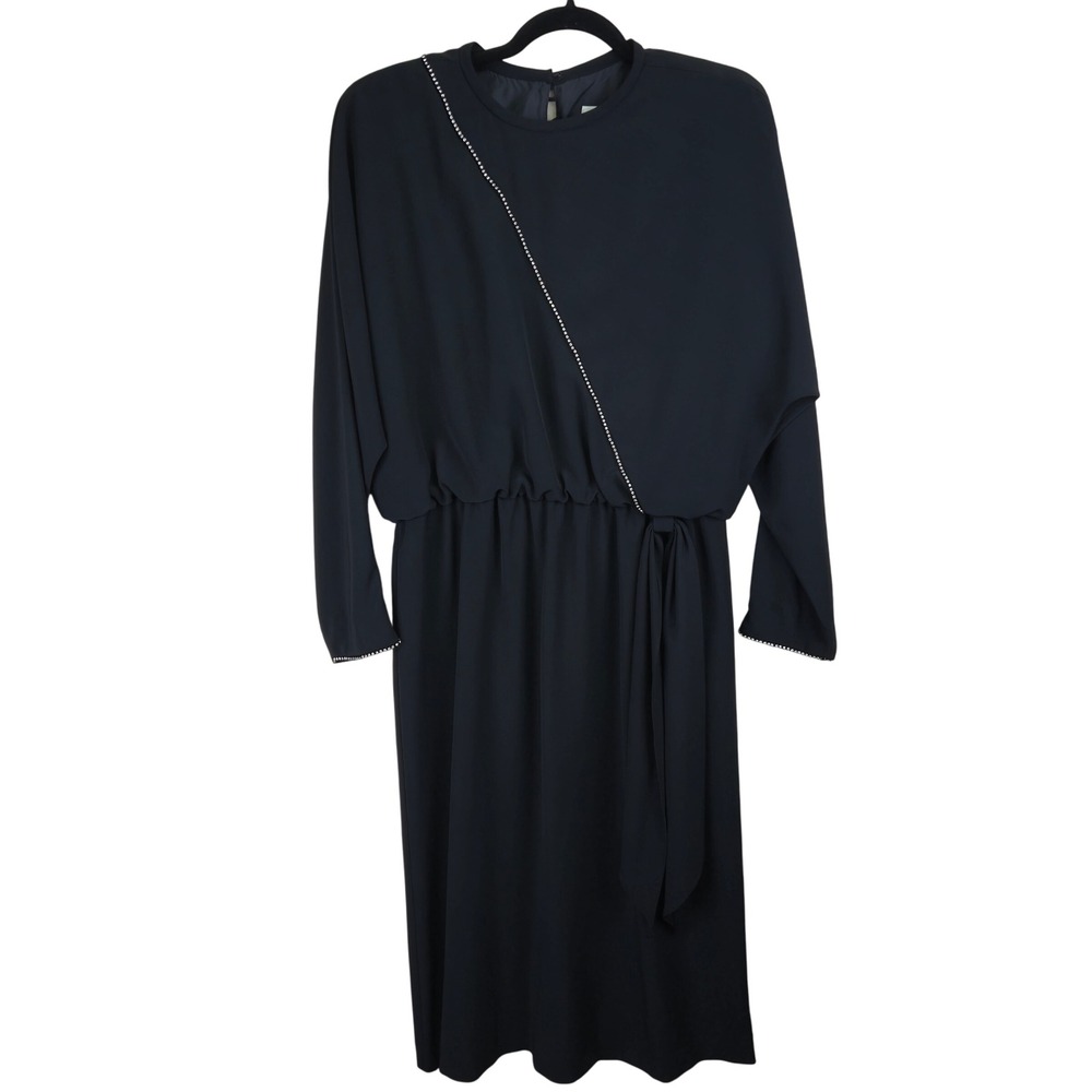 Vintage Lilli Ann Black Midi Dress 16 Rhinestone Formal‎ USA Elegant 80s Event